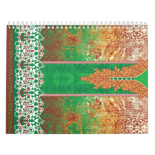 緑とoの美しくデザインされたインディアンスカーフ カレンダー (カバー)