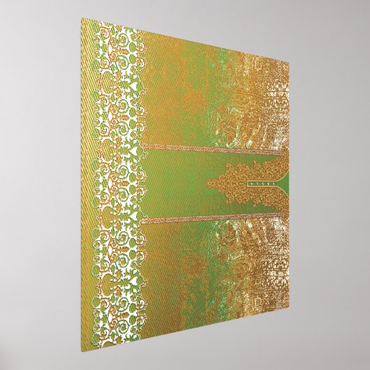 緑とoの美しくデザインされたインディアンスカーフ 箔ポスター (レイダウン)