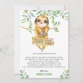 緑にかわいいナマケモノのベビーシャワーボーイ サンキューカード (正面)