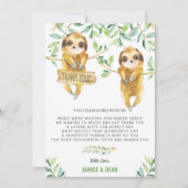 緑にかわいいナマケモノの赤ちゃんが双子の男の子にシャワー サンキューカード (正面)