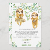 緑にかわいいナマケモノの赤ちゃんが双子の男の子にシャワー サンキューカード (正面/裏面)