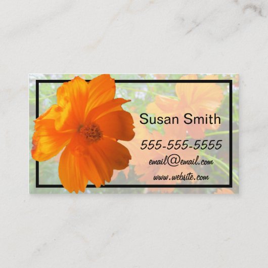 緑にオレンジ色のコスモスの花 名刺 (裏面)