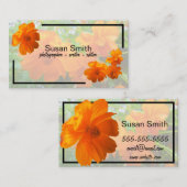 緑にオレンジ色のコスモスの花 名刺 (正面/裏面)