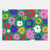 緑にカラフルかわいいスカンジナビアの花柄 ラッピングペーパーシート (正面3)