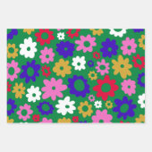 緑にカラフルかわいいスカンジナビアの花柄 ラッピングペーパーシート (正面2)
