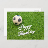 緑にハッピーバースデー語が付いたサッカーボール ポストカード (正面/裏面)