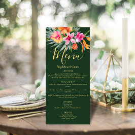 緑にピンクとオレンジカラフルの熱帯花模様 メニュー