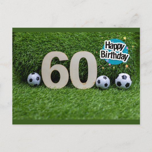 緑にボールが付いた誕生日60番目のサッカーカード  ポストカード (正面)