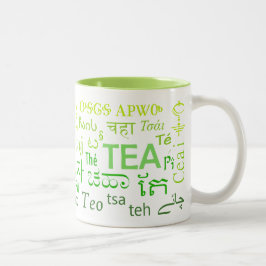 緑に包まれた各言語のお茶 ツートーンマグカップ