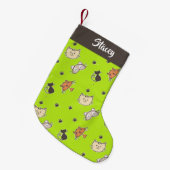 緑に可愛い猫 スモールクリスマスストッキング (正面 (吊り時))