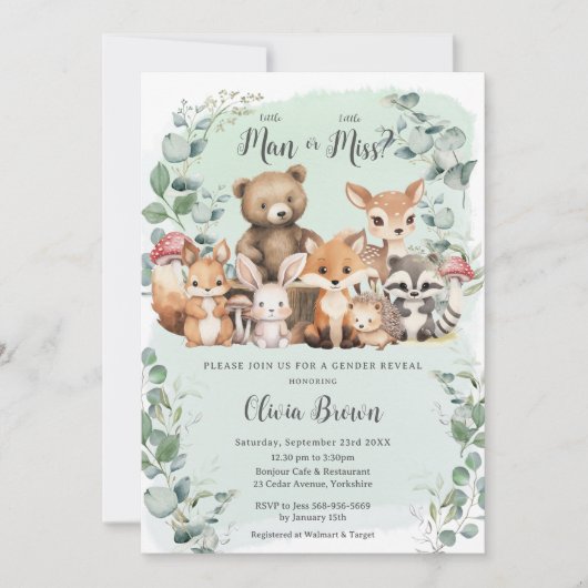 緑に囲まれた森の動物がシャワーを浴びる 招待状 (正面)