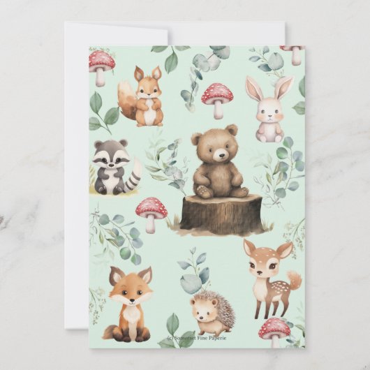緑に囲まれた森の動物がシャワーを浴びる 招待状 (裏面)