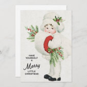 緑に囲まれた甘いヴィンテージクリスマスガール シーズンカード (正面/裏面)