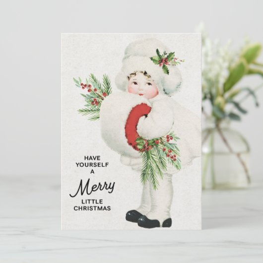 緑に囲まれた甘いヴィンテージクリスマスガール シーズンカード (スタンド正面)