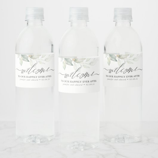 緑に囲まれた私たちの幸せを歓迎する ペットボトルラベル (ボトル)