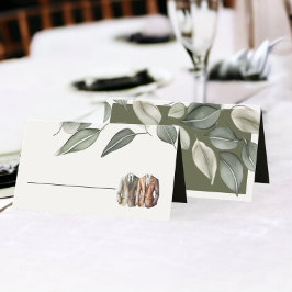緑に弱い葉2つのgrooms結婚 プレイスカード