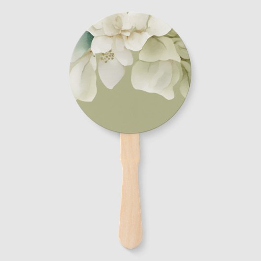 緑に染み付いたエレガントなウェディングモノグラムの葉 ハンドファン (裏面)