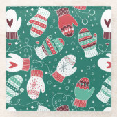 緑に染み込んだ冬のクリスマスミッテンス ガラスコースター (正面)