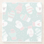 緑に染み込んだ冬のクリスマスミッテンス ガラスコースター (裏面)