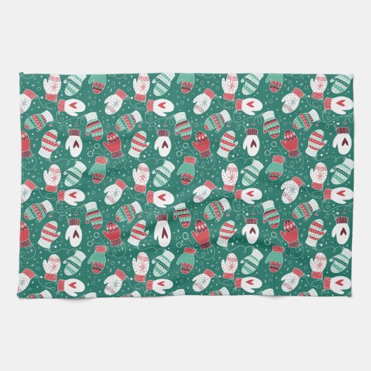 緑に染み込んだ冬のクリスマスミッテンス キッチンタオル (横)