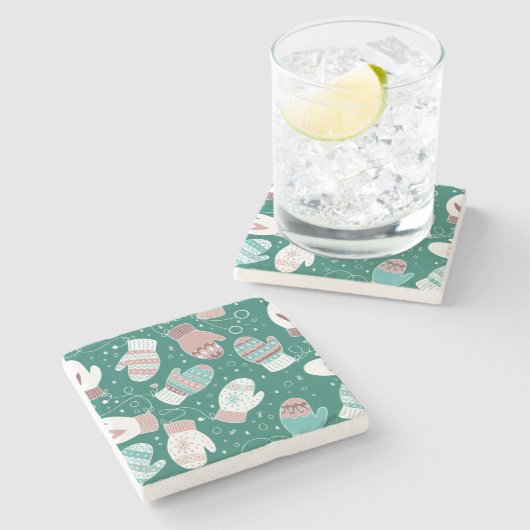 緑に染み込んだ冬のクリスマスミッテンス ストーンコースター (横)