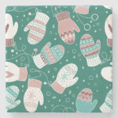 緑に染み込んだ冬のクリスマスミッテンス ストーンコースター (正面)