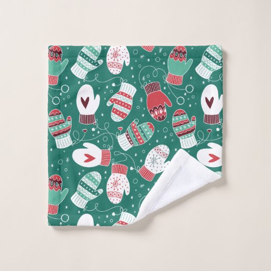 緑に染み込んだ冬のクリスマスミッテンス バスタオルセット (ウォッシュタオル)