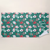 緑に染み込んだ冬のクリスマスミッテンス ビーチタオル (正面)