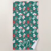 緑に染み込んだ冬のクリスマスミッテンス ビーチタオル (正面)