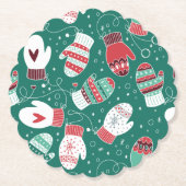 緑に染み込んだ冬のクリスマスミッテンス ペーパーコースター (正面)