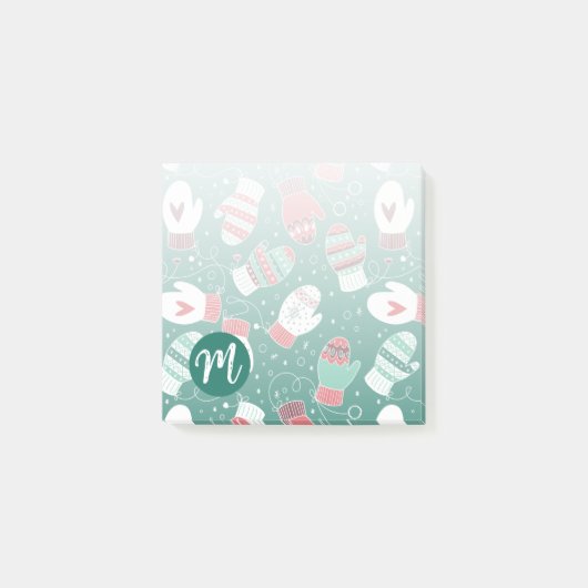 緑に染み込んだ冬のクリスマスミッテンス ポストイット (正面)