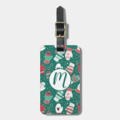 緑に染み込んだ冬のクリスマスミッテンス ラゲッジタグ (正面縦)