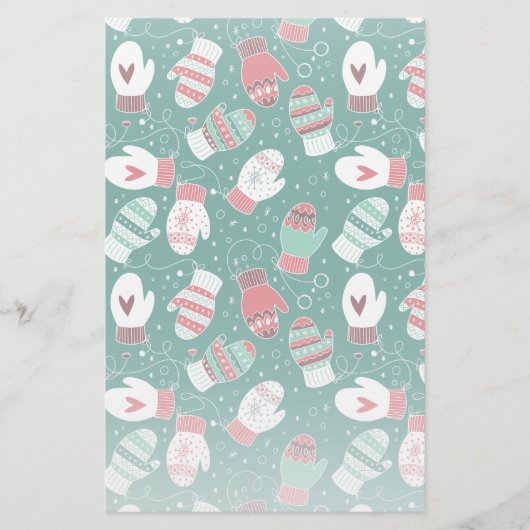 緑に染み込んだ冬のクリスマスミッテンス 便箋 (正面)