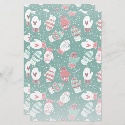 緑に染み込んだ冬のクリスマスミッテンス 便箋 (正面/裏面)