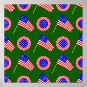 緑に浮かぶ愛国的なアメリカ国旗の模様 ポスター (正面)