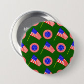 緑に浮かぶ愛国的なアメリカ国旗の模様 缶バッジ (正面&裏面)