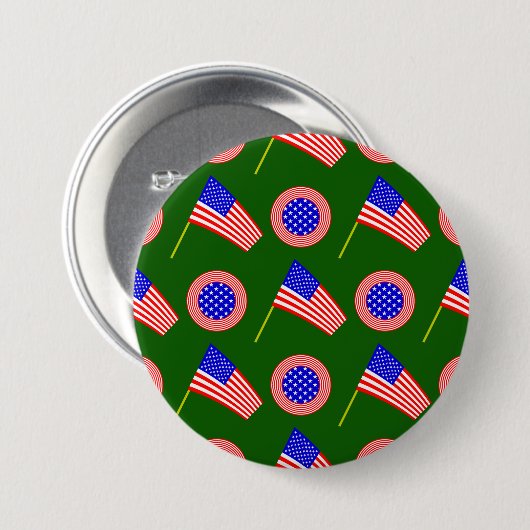 緑に浮かぶ愛国的なアメリカ国旗の模様 缶バッジ (正面&裏面)