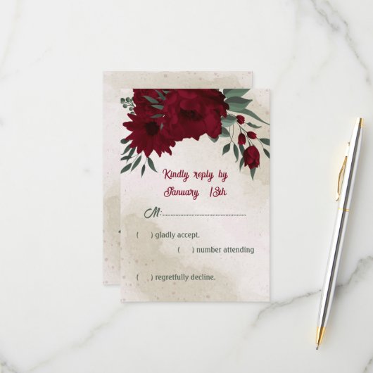 緑に燃え結婚る花 出欠カード (正面/裏面インサイチュ)