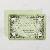 緑に白いバラ　黒のフレーム　出欠連絡お願いします 出欠カード (正面/裏面)