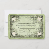 緑に白いバラ　黒のフレーム　出欠連絡お願いします 出欠カード (正面)