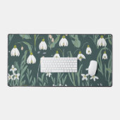 緑に白い雪の花 デスクマット (キーボード&マウス)