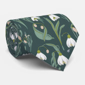 緑に白い雪の花 ネクタイ (ロール)