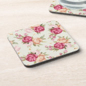 緑に美しい色の牡丹模様 コースター (左側)