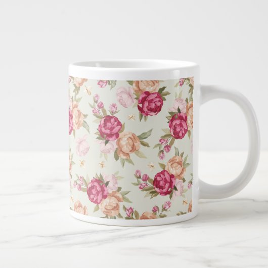 緑に美しい色の牡丹模様 ジャンボコーヒーマグカップ (右)