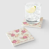 緑に美しい色の牡丹模様 ストーンコースター (横)