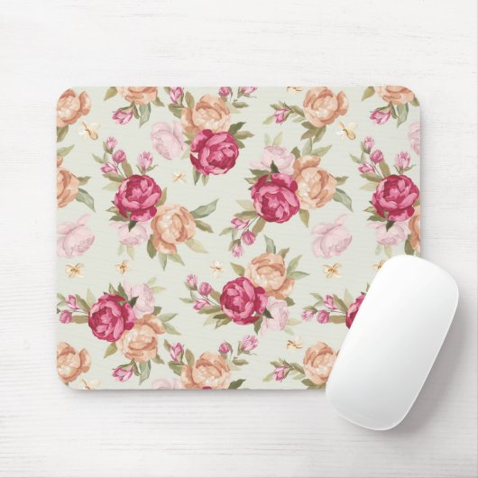 緑に美しい色の牡丹模様 マウスパッド (マウス)