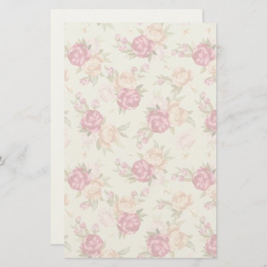 緑に美しい色の牡丹模様 便箋 (正面/裏面)