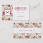 緑に美しい色の牡丹模様 名刺 (正面/裏面)