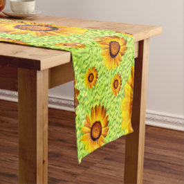 緑に美しい黄色い花抽象芸術 ショートテーブルランナー