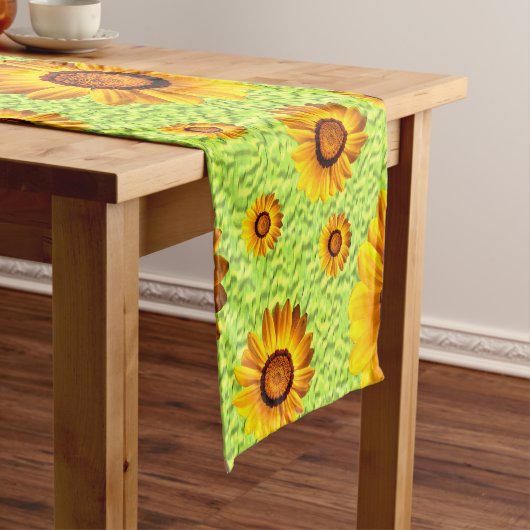 緑に美しい黄色い花抽象芸術 ショートテーブルランナー (インサイチュ)